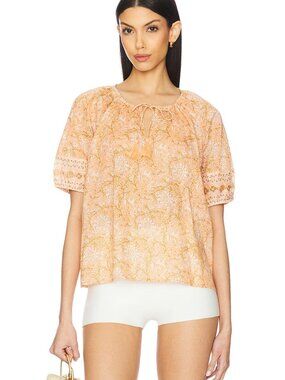 Cleobella Johana Blouse Cecil Blush Print 100% Organic Cotton Boho Vacation - XS